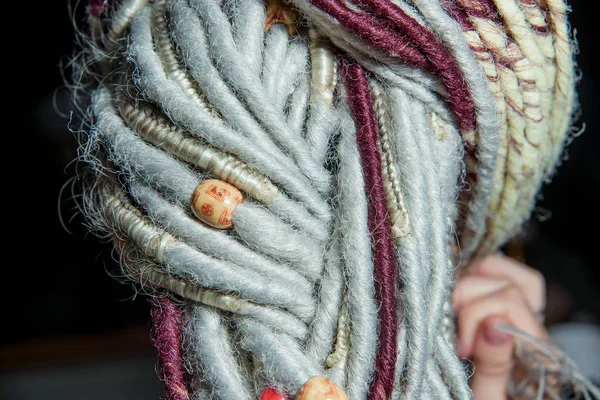 Light Colored Dreadlocks Hair Hair Accessories Dreadlocks Braided Pigtails Pierced — Stock Photo, Image