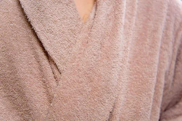 Robe Chambre Terry Est Marron Clair Texture Tissu Ceinture Robe — Photo