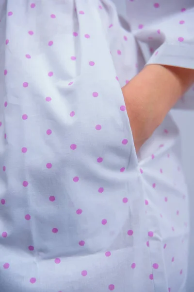 Cotton Bathrobe Textile White Robe Pink Polka Dot Print Texture — Stock Photo, Image