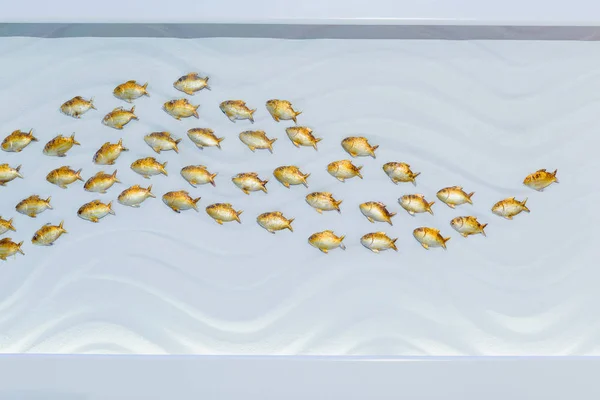 Декоративные Рыбы Светлом Фоне Золотые Рыбки Волны Нарисованные Стене Стенной — стоковое фото