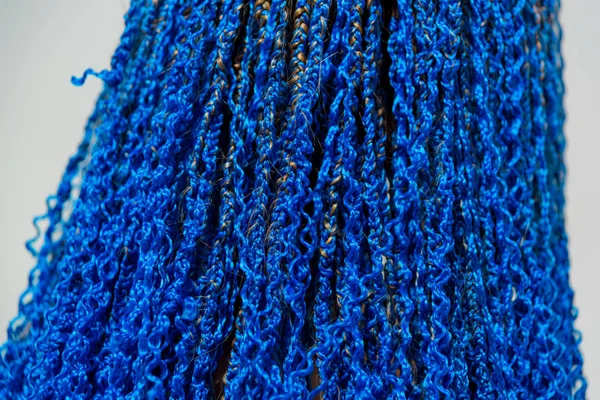 Zizi Pigtails Blue Braid Weaving Technique Hairdressing Services Afrokosichki Weave — Stock Photo, Image