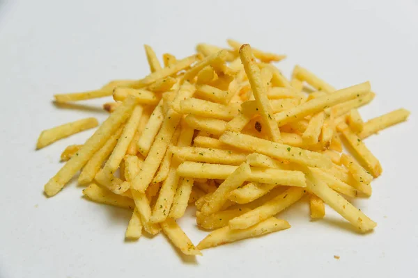 Crispy Potato Sticks Greens Fri Texture Fried Potatoes Potato Chips — Stock Photo, Image