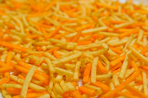 Crispy Potato Sticks Fri Texture Fried Potatoes Potato Chips Salty — Stock Photo, Image