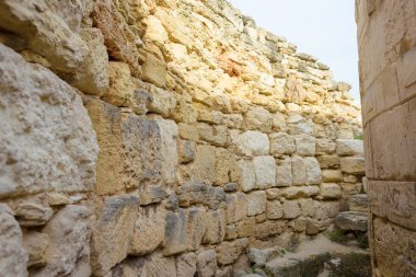 Şehir Chersonesos. Tarihi yerler. Bir antik kent kalıntıları. Unesco Dünya Mirası alanı. Yüksek yapılar taş. Taş duvarlar doku. Kuzey Karadeniz. Kırım'dinlenme. Turizm.