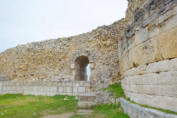 City Of Chersonesos. Historical place. The ruins of an ancient city. The world heritage site of UNESCO. High constructions of stones. Texture of stone walls. Northern black sea. Rest in Crimea. Tourism.