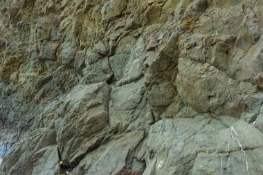 Kayalık sahil deniz kenarında. Karadeniz. Büyük kayalar ve kayalar. Taş dokusu. Kayalık plaj. Kırım'dinlenme. Sevastopol. Yolculuk. Turizm. ,   