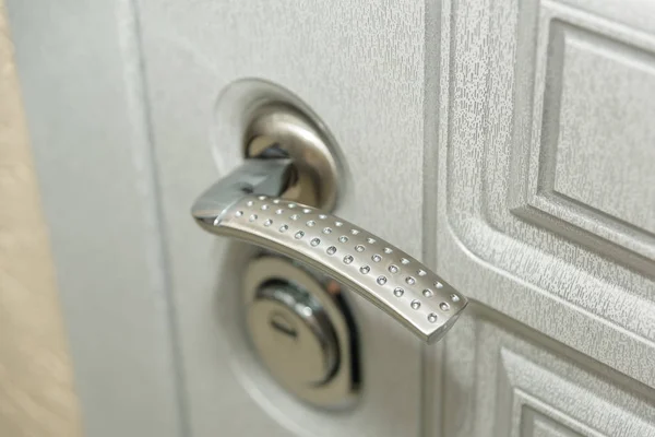 Door White Wood Carving Internal Lock Design Keyhole Metal Door — Stock Photo, Image