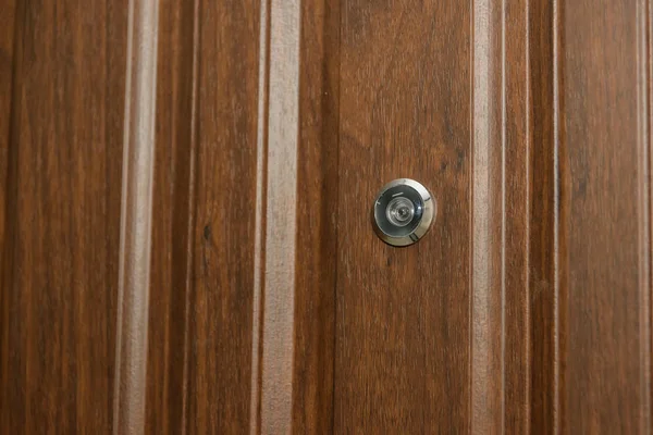 Door Sheathed Wood Wood Carving Internal Lock Design Keyhole Metal — Stock Photo, Image