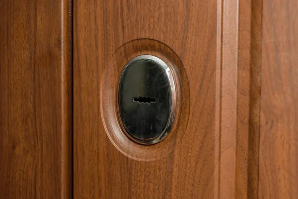 Door Sheathed Wood Wood Carving Internal Lock Design Keyhole Metal — Stock Photo, Image