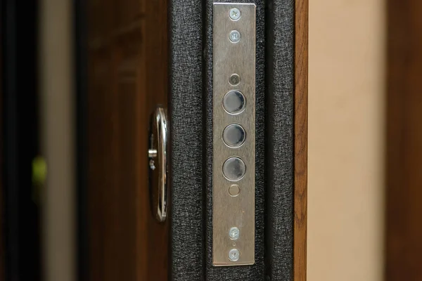Wooden Door Internal Lock Design Keyhole Metal Door Handle Burglar — Stock Photo, Image
