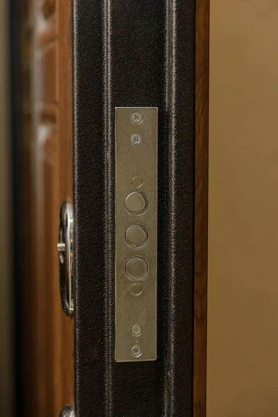 Wooden Door Internal Lock Design Keyhole Metal Door Handle Burglar — Stock Photo, Image