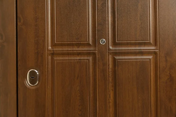 Деревянная Дверь Внутренняя Конструкция Замка Замочная Скваж Металлическая Дверная Ручка — стоковое фото
