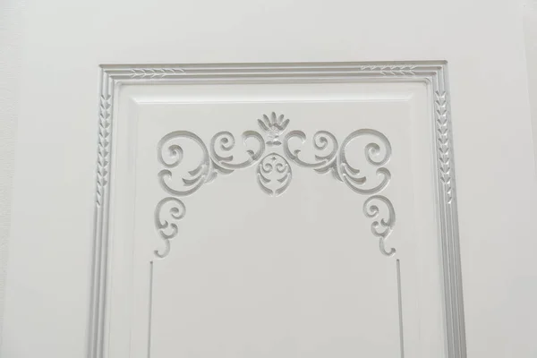 Door Painted White Wood Carving Metal Door Handle Burglar Armored — Stock Photo, Image