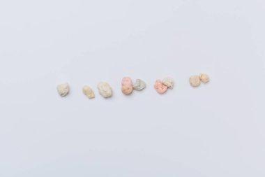 Beyaz bir arka plan üzerinde renkli sakız. Sakız. Mutfak ürün. Cud çiğneme. Kullanılan ürün. Sakız çiğnemiş. Zaten çiğnedi. Yenmez elastik temel.