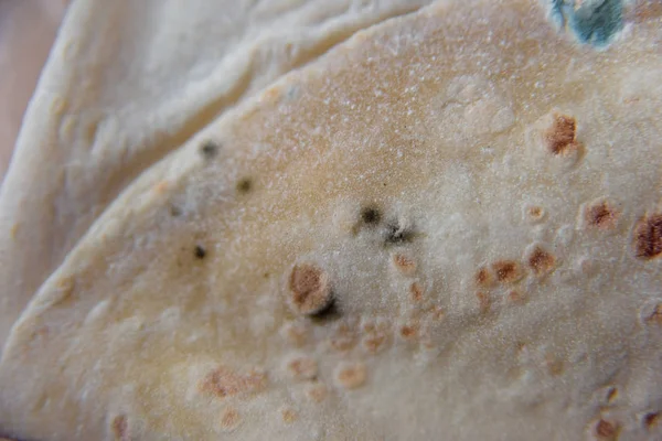 Pita bread with mold. Spoiled food. Mold on products. Mold fungus. Aspergillus. Penicillium. The spread of the fungus. Mold plaque. Harm from mold fungi.