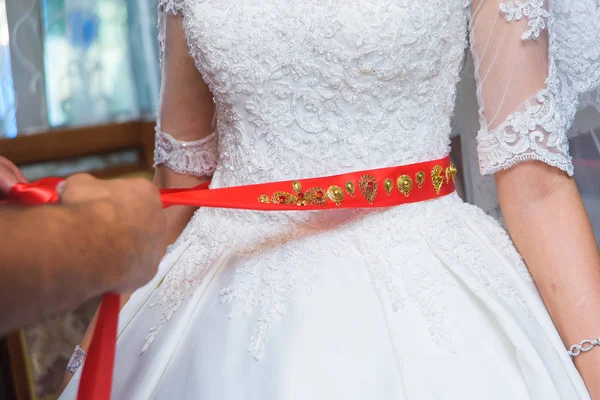 Boda Azerbaiyán Tradiciones Costumbres Musulmanas Vacaciones Novia Vestido Blanco Con — Foto de Stock