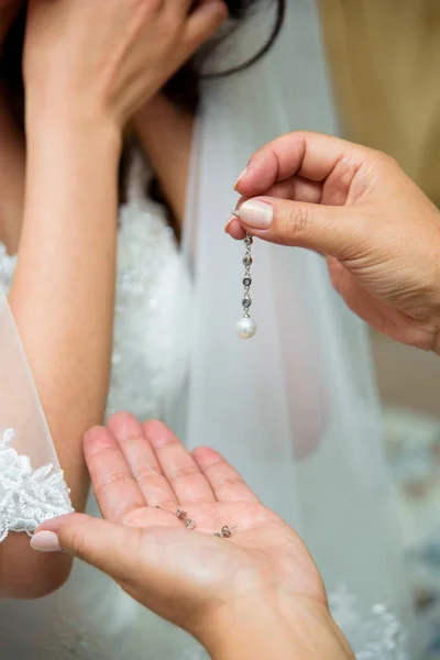 Церемония Свадьбы Готовлю Невесту Свадьбе Белое Свадебное Платье Корсет Платье — стоковое фото