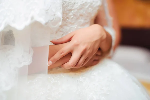 Cerimônia Casamento Preparar Noiva Para Casamento Vestido Noiva Branco Espartilho — Fotografia de Stock