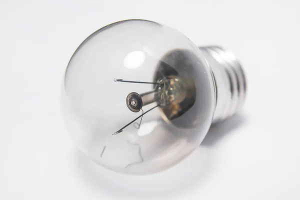 Incandescent Lamp Artificial Light Source Glass Bulb White Background Metal — Stock Photo, Image