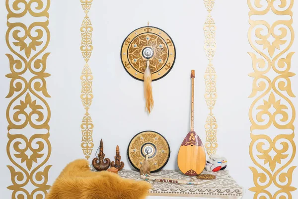 Gold Ornaments White Walls Sheep Skin Decorative Two Stringed Kazakh Royalty Free Stock Images