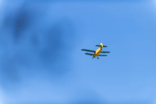 Avión Cielo Cielo Azul Aviones Agrícolas Día Soleado Árbol Con — Foto de Stock