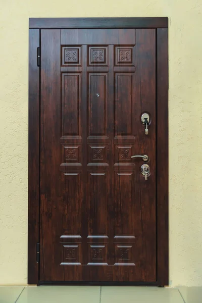 Entrance Door Peephole Brown Metal Entrance Door External Door Reliable — Stock Photo, Image