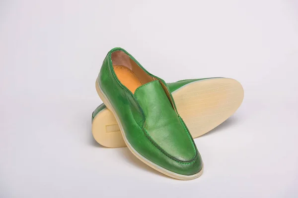 Sapatos Homem Verde Sapatos Masculinos Sobre Fundo Branco Sapatos Casuais — Fotografia de Stock