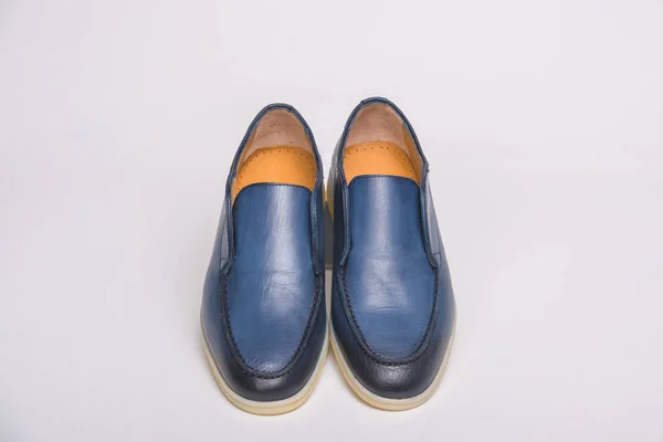 Chaussures Bleues Pour Hommes Chaussures Homme Sur Fond Blanc Des — Photo