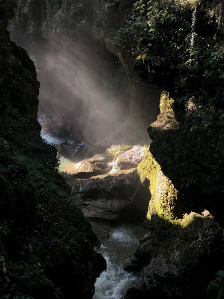 Sun Rays River Large Rocks Boulders River Okatse Canyon Rest — Stock Photo, Image