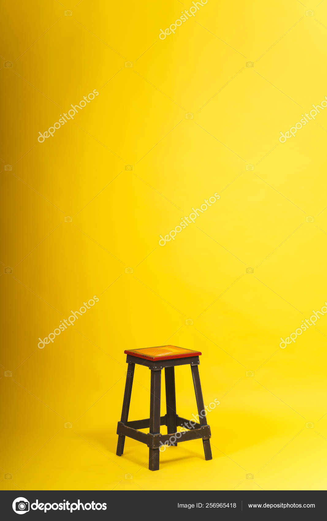 Red Chair Yellow Background Studio Paper Background Props Stool Metal