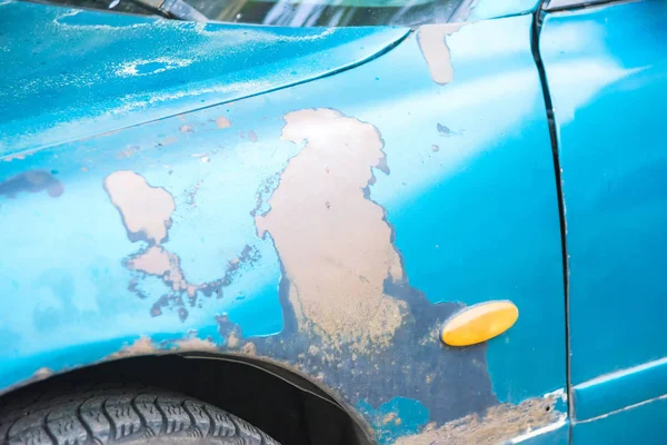 Blue Car Worn Cracked Paint Car Texture Peeling Paint Vehicles — Stock Photo, Image