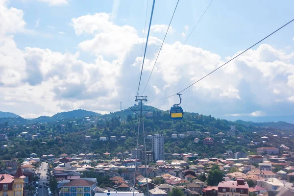 Cable car Argo in Batumi. Panoramic view of the city from the cabin. Rest in Georgia. Tourist transport. Climb to the observation deck.