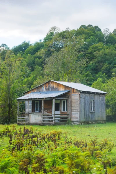 Old wooden house in nature. Rest in Georgia. Walk in Kutaisi. Vintage house on a background of green trees.