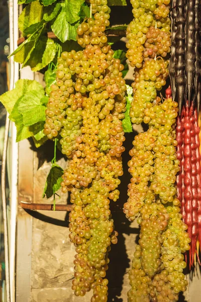 Bunches Green Grapes Multicolored Berry Grape Churchkhela Georgian National Sweetness — Stock Photo, Image