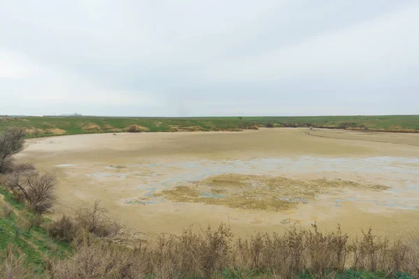 Asciugatura Stagno Problemi Ambientali Resti Acqua Lago Essiccato — Foto Stock