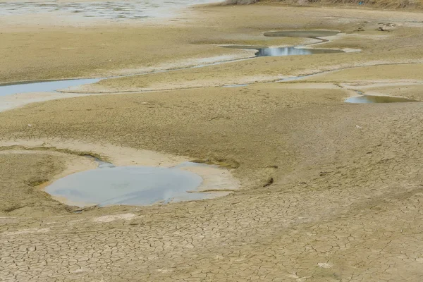 Secar Lagoa Textura Terra Rachada Seca Problema Ambiental — Fotografia de Stock