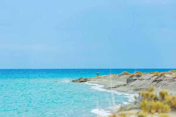 Tipo Caminha Longo Margem Lago Issyk Kul Descanse Quirguistão Caminhe — Fotografia de Stock