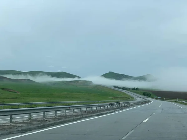 Roadtrip Eine Reise Zum Kazyghurt Türkischer Region Nebel Auf Der — Stockfoto