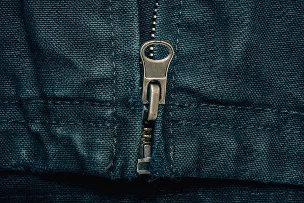 Steel Zipper Fabric Jacket Light Background Metal Clasp Jacket Iron — Stock Photo, Image