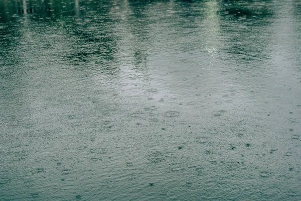 Regentropfen Auf Der Wasseroberfläche Der See Park Spaziergang Durch Taschkent — Stockfoto