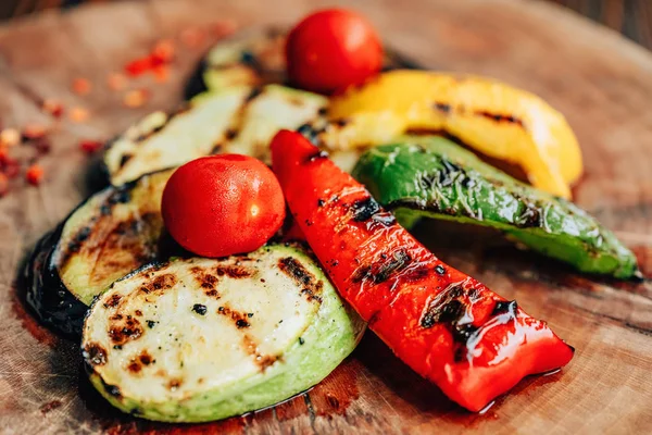 Gemüse Auf Dem Grill Gebraten Gemüsegericht Vegetarische Kost Paprika Und — Stockfoto