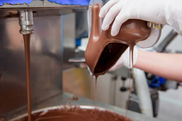 Chaussure Chocolat Préparation Chocolat Lait Usine Bonbons Doux Dessert Machine — Photo