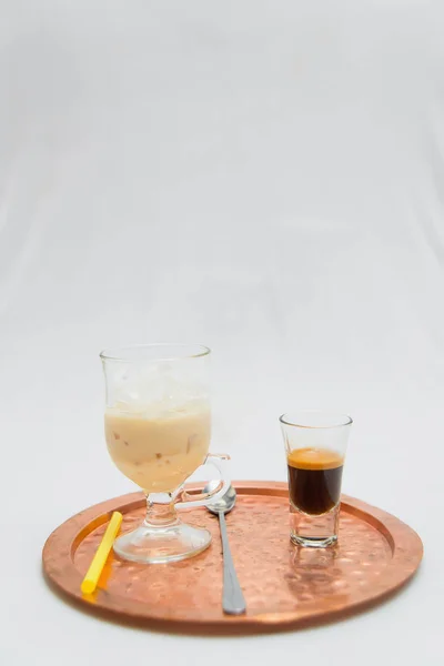 Zubereitung Von Kaltem Kaffee Zutaten Für Ein Kaltes Kaffeegetränk Liegen — Stockfoto