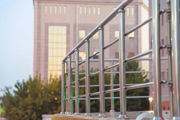 Metal Fencing Pedestrians Steel Fence Disabled Metal Construction Pipes — Stock Photo, Image