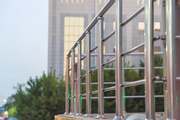 Metal Fencing Pedestrians Steel Fence Disabled Metal Construction Pipes — Stock Photo, Image