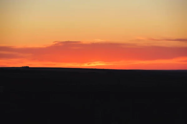 Tramonto Arancione Sulla Steppa Vista Serale Della Natura Kazakistan Tramonto — Foto Stock