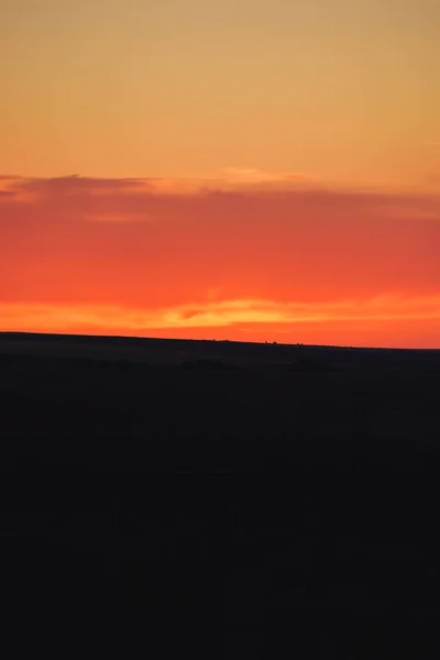 Tramonto Arancione Sulla Steppa Vista Serale Della Natura Kazakistan Tramonto — Foto Stock