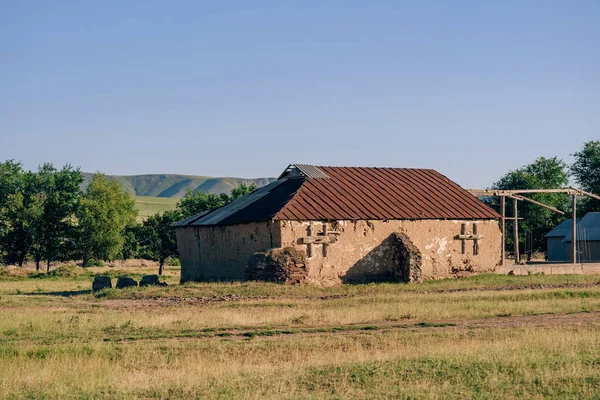 Shed Domestic Animals Southern Kazakhstan Outbuildings Village Steppe Unfinished House — Stock Photo, Image