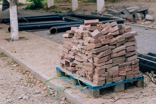 Reparação Calçada Pedonal Cazaquistão Substituindo Ladrilhos Cidade Shymkent Roadworks Cidade — Fotografia de Stock