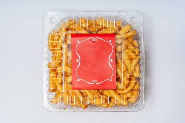 Chak Chak National Tatar Cookies Plastic Transparent Boxes White Background — Stock Photo, Image